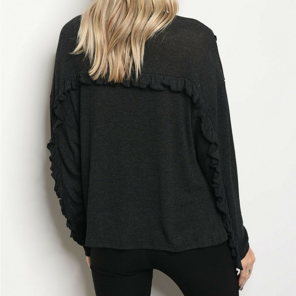 Charcoal Floral Ruffle Top {Mustard Seed} - Picture 3 of 3